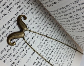 Vintage Brass Look Handlebar Mustache Charm Necklace