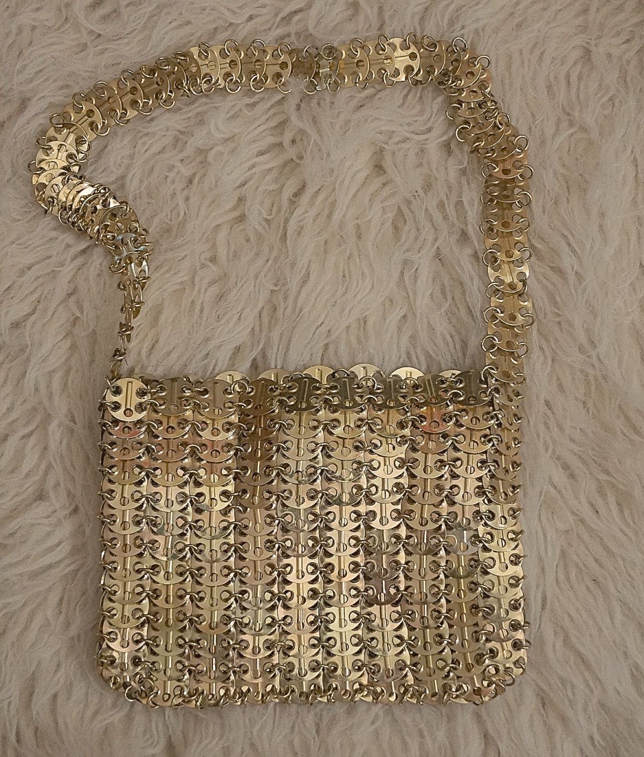 60s Mod Gold Metal Chain Mail Disc Handbag / by ModVibeVintage