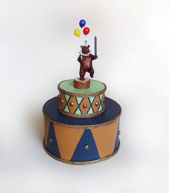 Dancing Circus Bear Birthday Cake Topper & Candle by PaintedFancy
