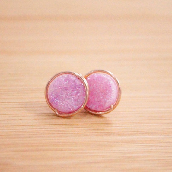 Items similar to Hot Pink Druzy earrings Pink Druzy Stud earrings ,Rose ...