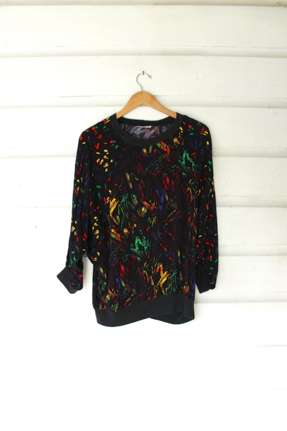 80s SPLATTER paint shirt // ladies large ABSTRACT print blouse