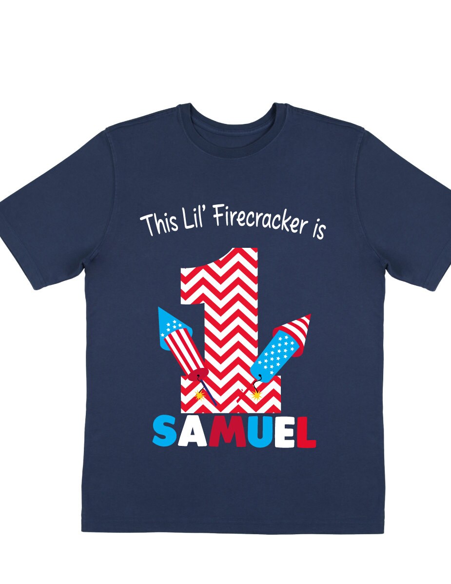 4th of July Birthday Shirts with Fireworks Navy Shirts