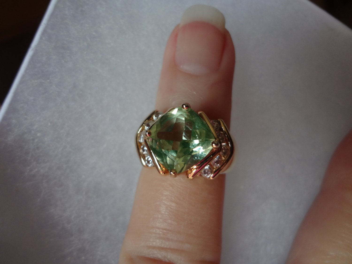 Gold Lime Light Green Ring 925 Sterling Silver Vermeil Size 6 1/2 Gift Birthday Anniversary