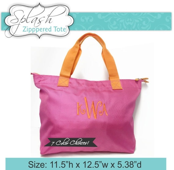 Monogrammed Zippered Tote Bags Personalized Wedding Tote Neon Bag