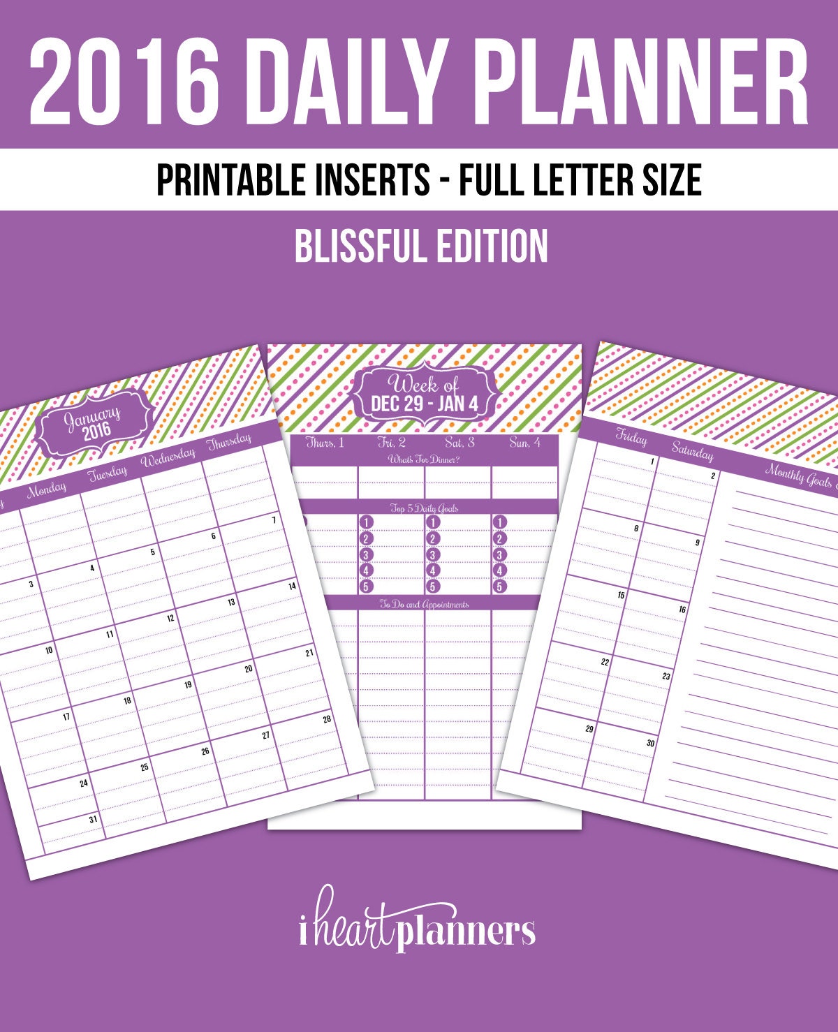 2016 Daily Planner Printable Inserts Full Letter Size