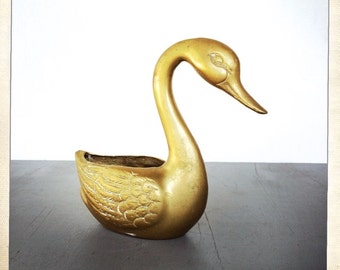 vintage brass swan planter boho bird vessel