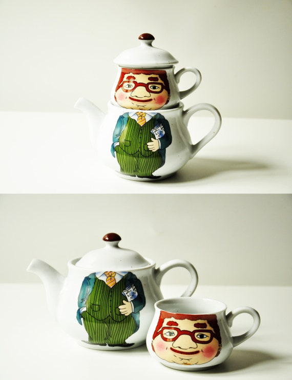 Vintage Tea For One Funny Set Teapot & Cup by thelittlebiker