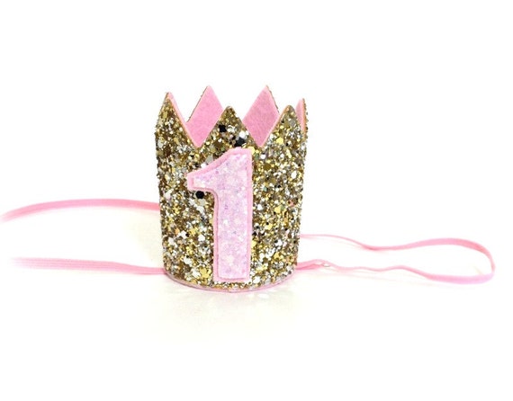 First Birthday Crown Gold Pink Glitter Crown First Birthday