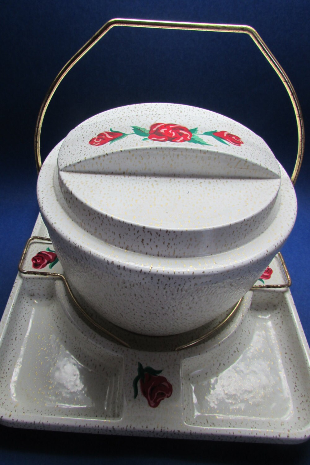 Vintage Party Bucket Ice Bucket Serving Tray Bar Ware with Roses