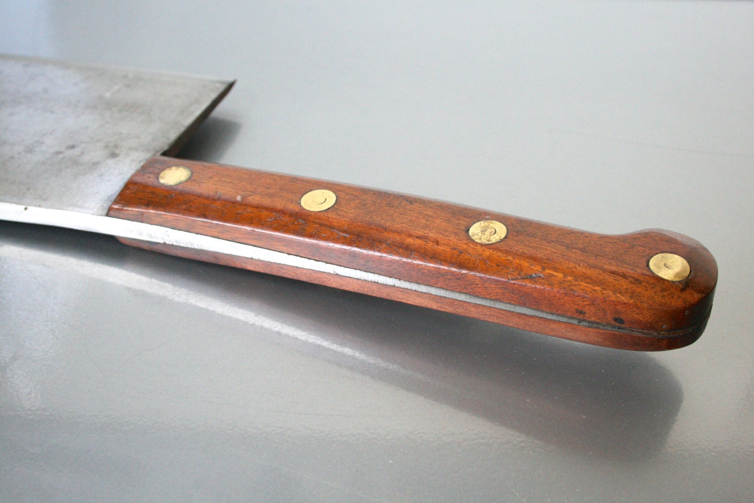 Large Antique Meat Cleaver / Village Blacksmith / Four Brass