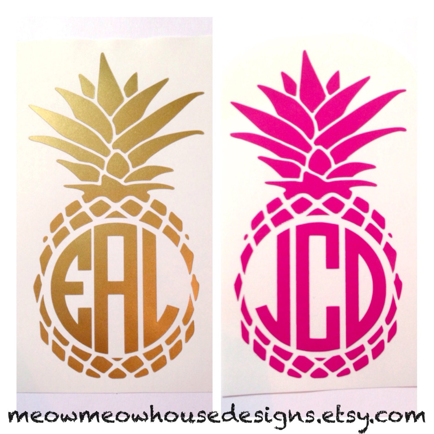 Monogrammed Pineapple Vinyl Decal Select Your Size