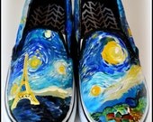 Womens Van Gogh Shoes, Custom Starry Night Shoes, Painted Eiffel Tower, Starry Night, Van Gogh Theme Shoes, Gifts for Women