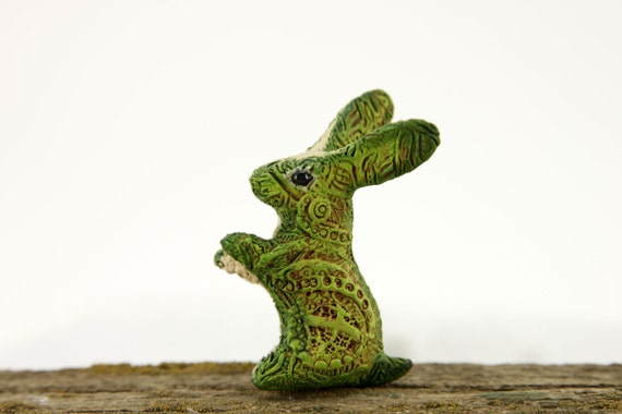 moss rabbit figurine