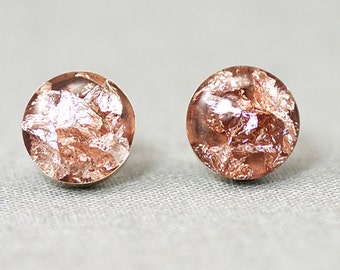 Maroon Eco Resin Stud Earrings with Fine Silver Flakes