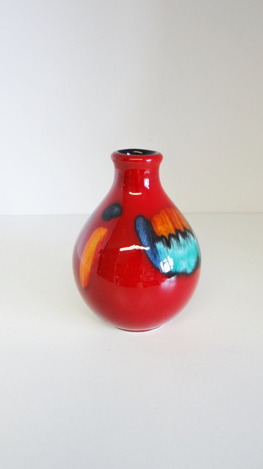 Vintage Poole Pottery Bud Vase Volcano Vase Hand Painted Red