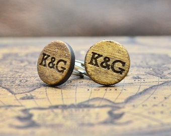 Wood Cufflinks - Personalized Cuff Links - Laser Engraved Monogrammed Initial Wooden Cufflinks - Groomsmen Gift Rustic Wedding Party Groom