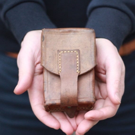 Vintage Brown Leather Ammo Pouch complete with by TheOldGoodThings