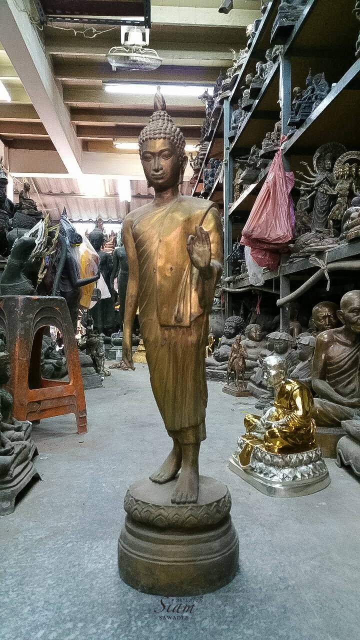 Large Standing Thai Bronze Buddha Statue On A Lotus by SiamSawadee