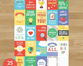 Lunch Box Notes for Kids - Back to School Notes - Inspirational Cards - Assorted Lunch Box Notes - 25 Printable Cards - Instant Download