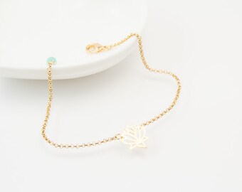 Lotus bracelet, gold bracelet, lotus, gold lotus, cute bracelet, friendship bracelet, charm bracelet, gold lotus charm, lotus, gold lotus