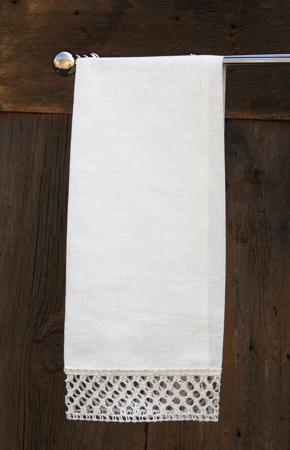 Decorative Linen Hand Towel with Lace Border by Ecotextiles