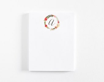 Personalized Notepad | Illustrated Floral Monogram Notepad : Blooming Wreath Collection