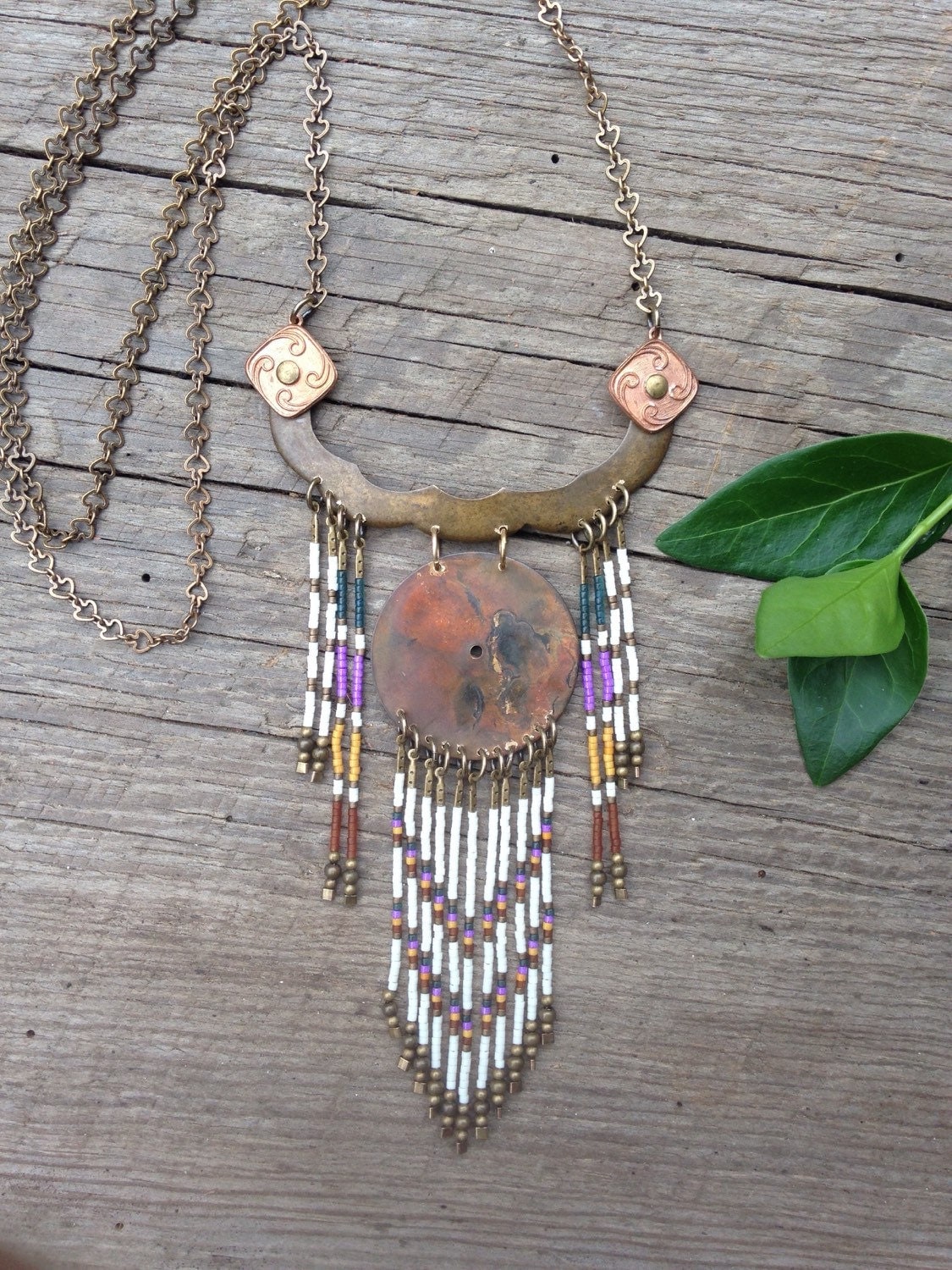 Hlothyn...Brass and seed bead necklace by DancingWillowDesign