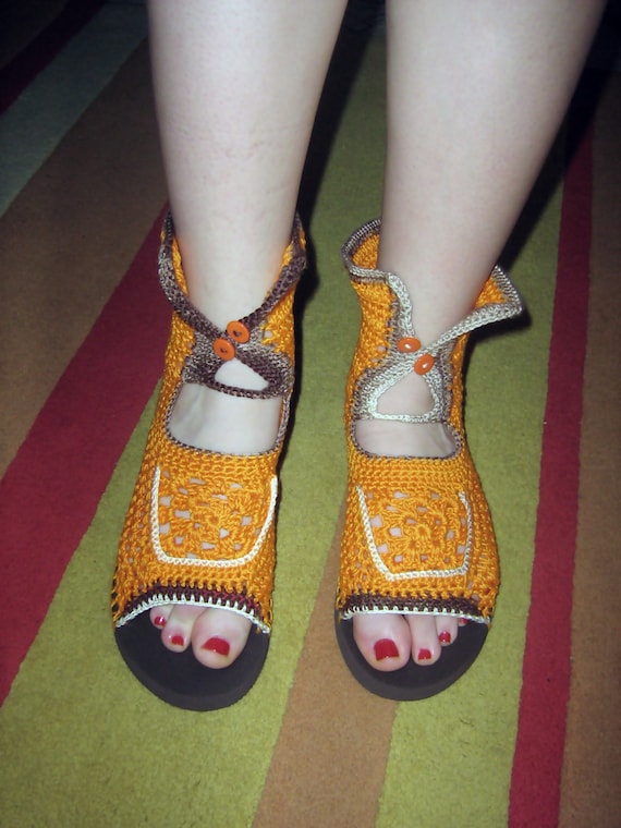 crochet sandals, rubber soles, boho, bohemian, hippie, booties flip ...