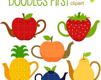 Cute Fruity Teapots Clip Art for Scrapbooking Card Making Cupcake Toppers Paper Crafts