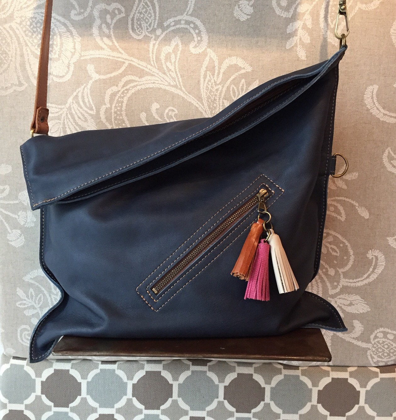 leather crossbody bag with foldover flap