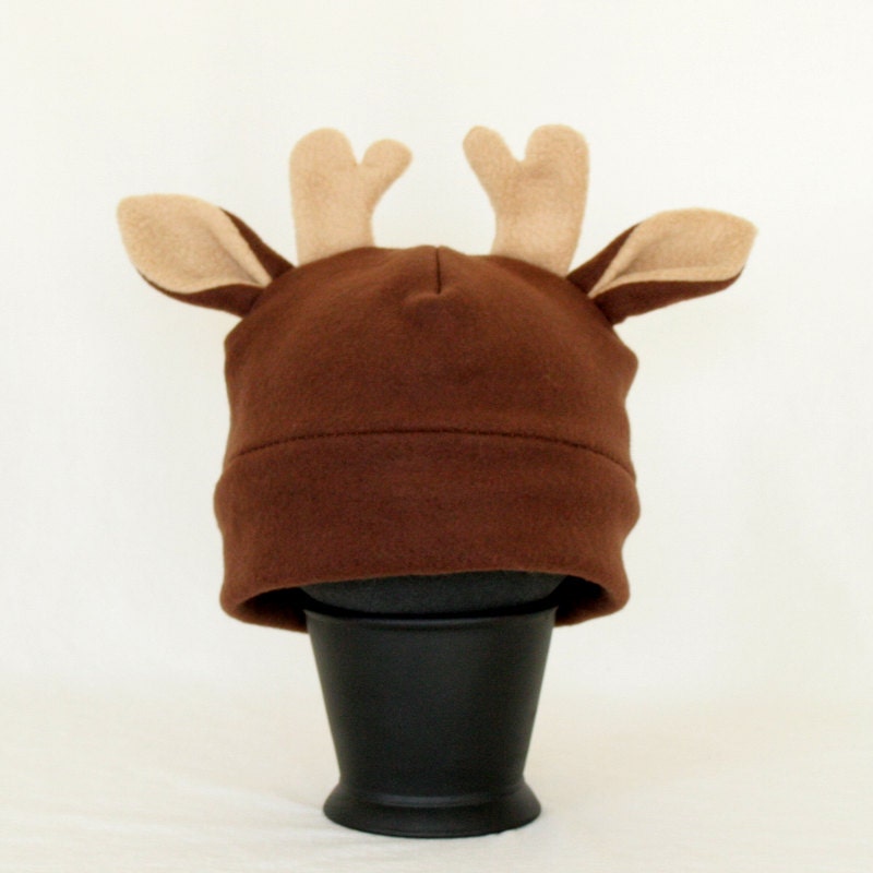 Children's Brown Fleece Deer Hat with Antlers Reindeer
