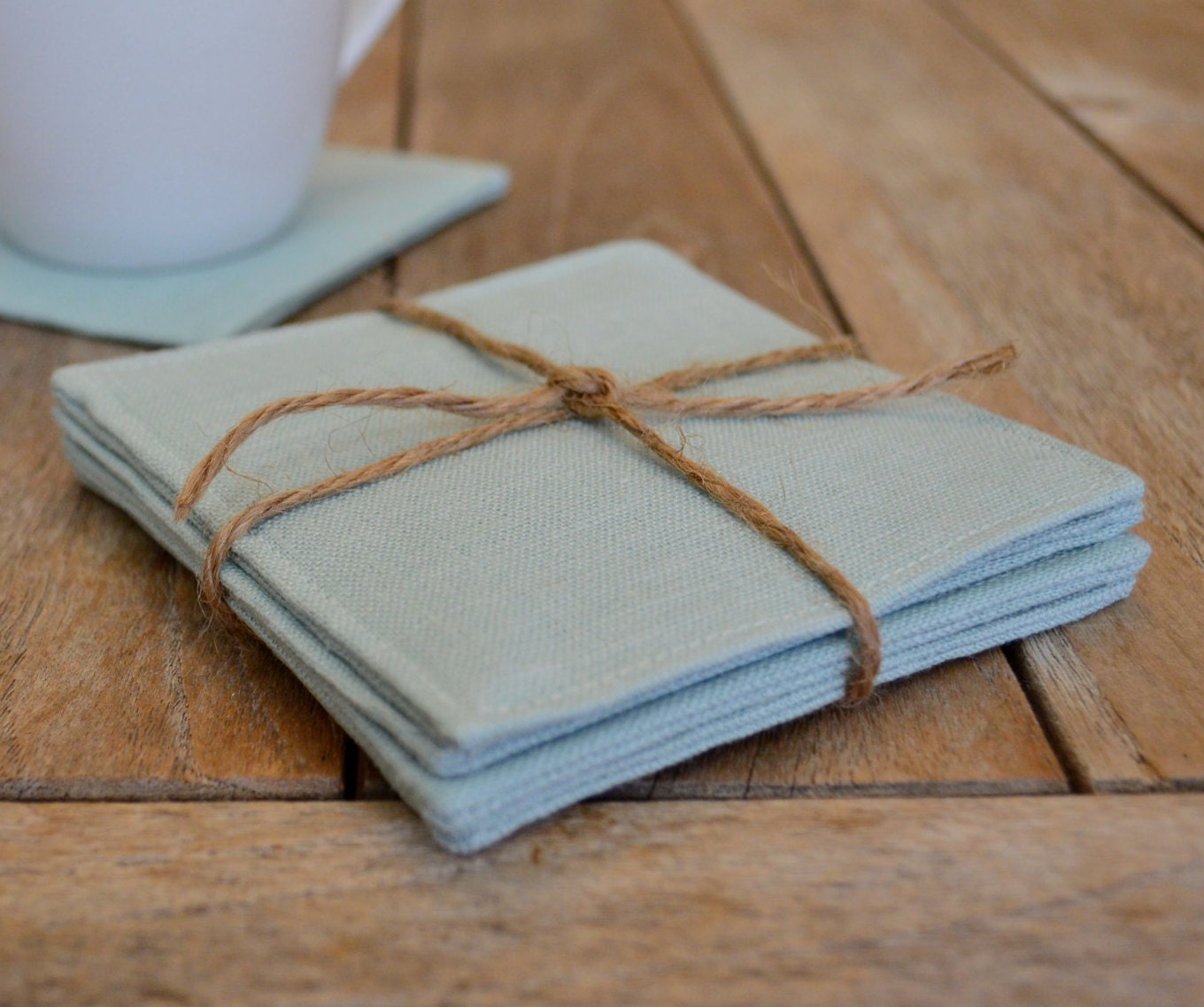Set of 4 Spa Blue Linen Coasters Fabric Coasters Cocktail