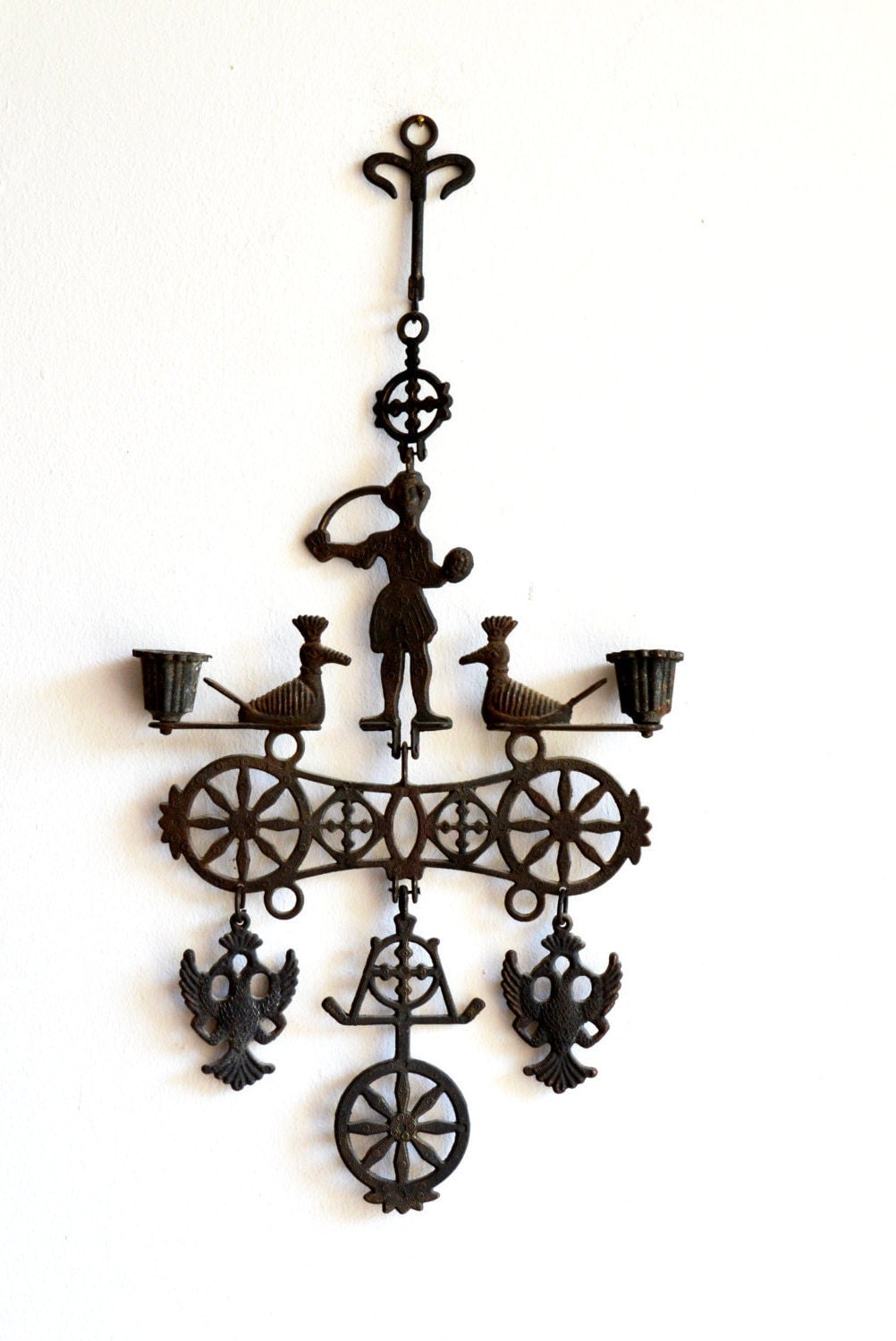 Vintage Wrought Iron Candle Holder / Iron Wall Sconce / Rustic on Candle Wall Sconces Wrought Iron id=73979