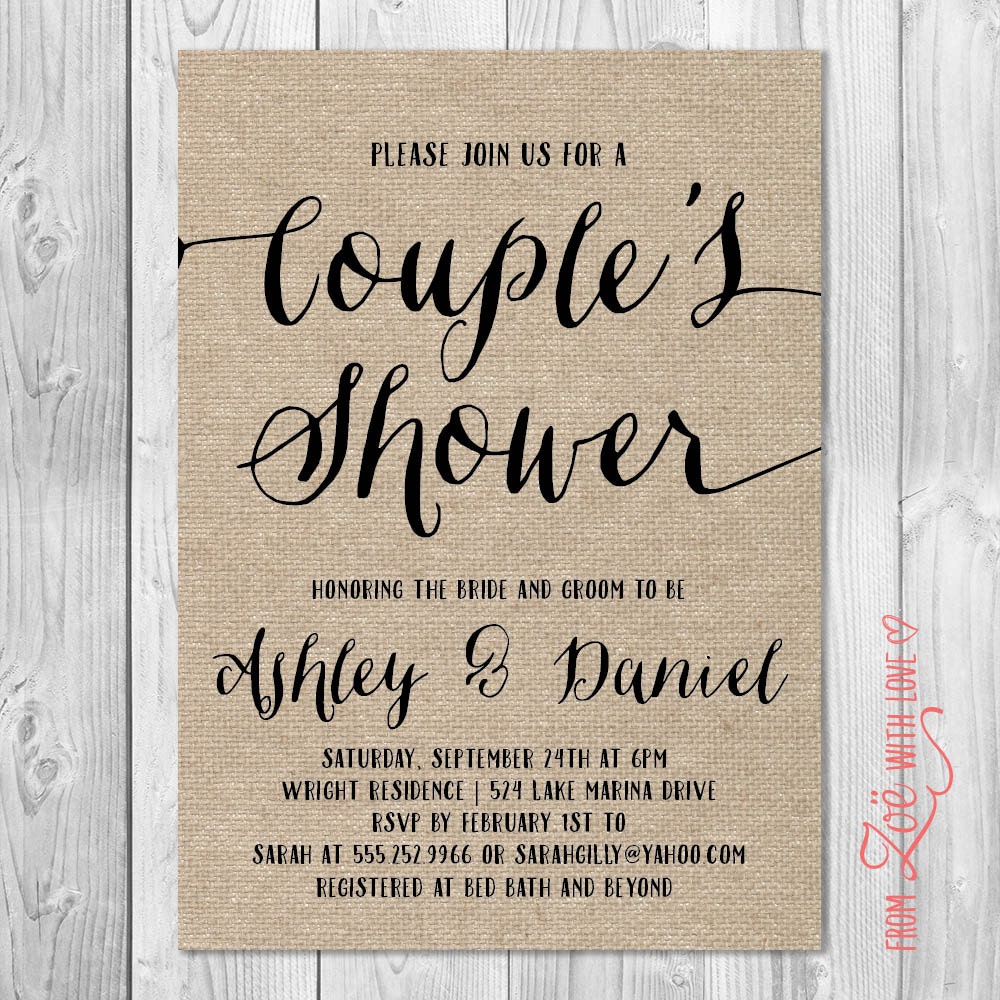 Rustic Couples Shower Invitation Burlap Printable Shabby