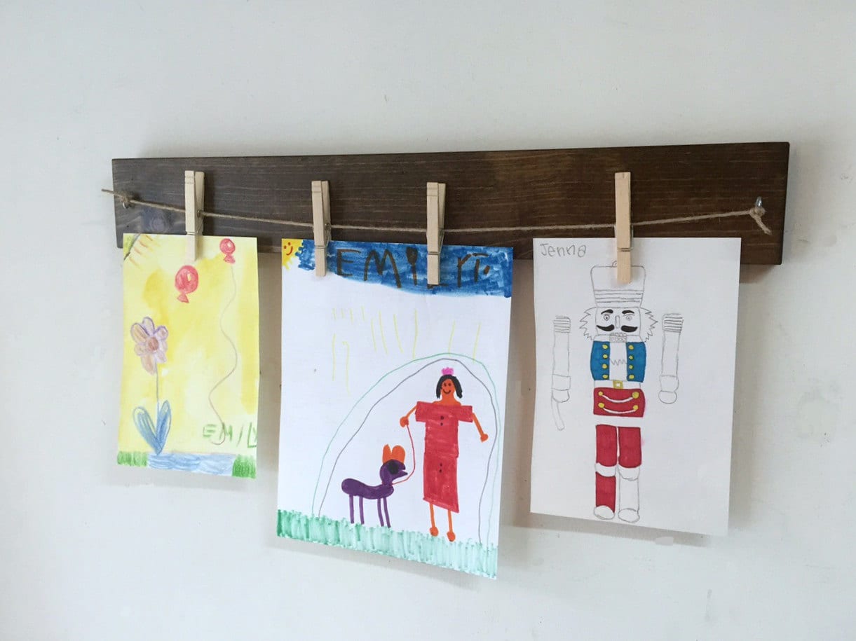 Children art display clothespin photo frame rustic wood