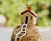 Ceramic sculpture of rustic little house , miniature house , collectible rustic house , clay house , ceramics and pottery , beach cottage