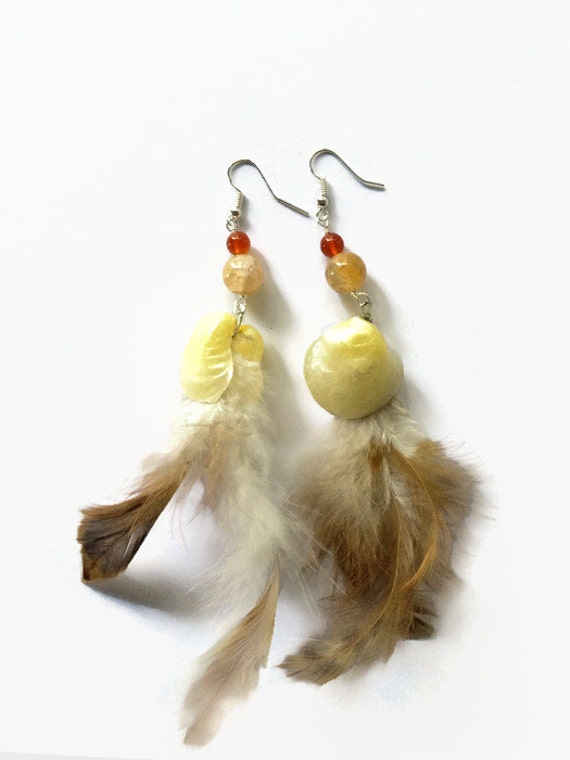 Long Feather Earrings Natural Feather Bohemian by JulemiJewelry