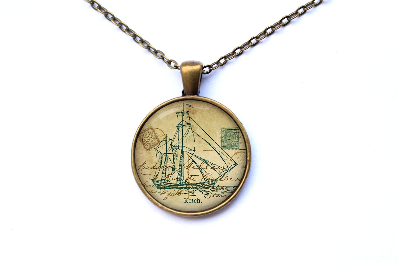 Nautical jewelry Ship pendant Vintage necklace CWAO20