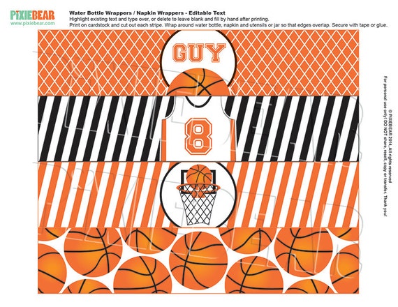 Basketball Water Bottle Labels Basketball By PixieBearParty