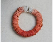 White to Orange Ombre Disc Bead Bracelet - Thin Handmade Polymer Clay Heishi Disc Beads on an Elastic Cord