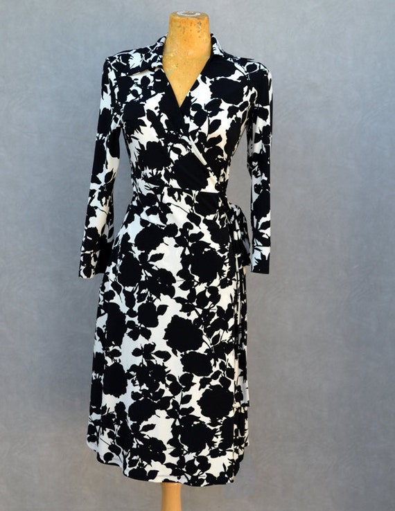 Black and White Floral Wrap Dress