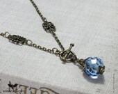 Light Sapphire Blue Necklace, Edwardian Pendant, 1900's Style Jewellery, Antique Bronze Neck Chain, Edwardian Jewellery, Handmade UK Light Sapphire Blue Necklace, Edwardian Pendant, 1900's Style Jewellery, Antique Bronze Neck Chain, Edwardian Jewellery, Handmade UK