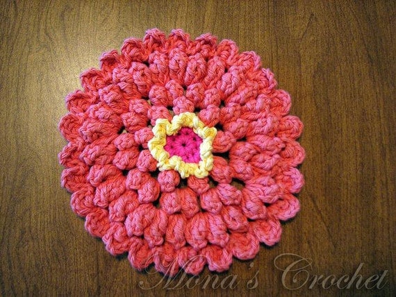 Hand Crocheted 100% Cotton Zinnia Dishcloth Washcloth