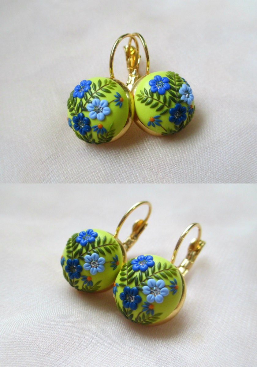 Earrings for Her Polymer Clay Embroidery by StoriesMadeByHands