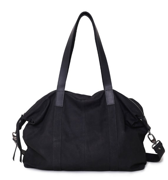 Soft leather weekender bag Black leather travel bag