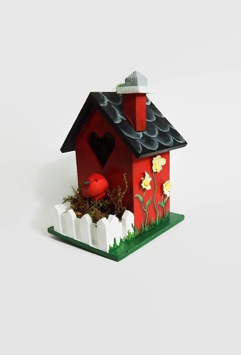 Miniature Birdhouse Ornament Wood Birdhouse Hand-painted