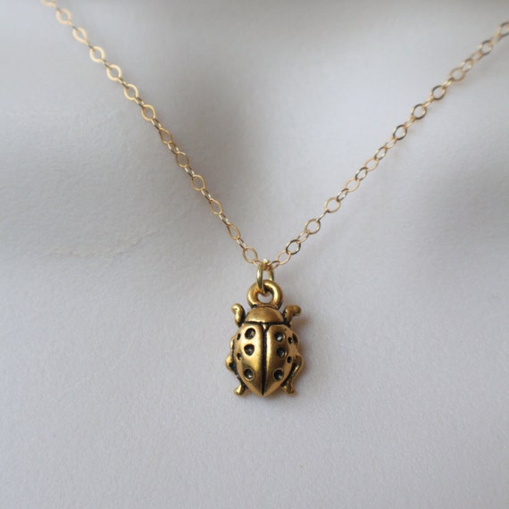 Gold Ladybug Necklace Gold Necklace Dainty Necklace by BaubleVine