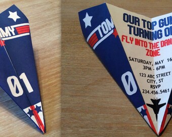 Custom Top Gun Themed Paper Airplane Invitation - Personalize Verbiage, Colors, Font & More! Perfect for Birthdays, Showers, Thank You's