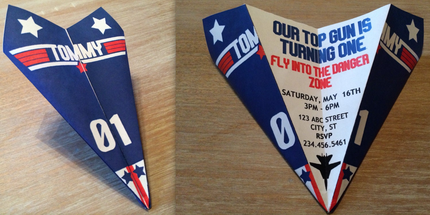 Custom Top Gun Themed Paper Airplane Invitation Personalize