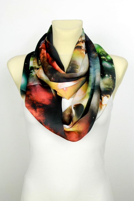 Space Infinity Scarf - Galaxy Print Scarf - Geometric Fabric Scarf - Satin Silk - Women Fashion Accessories - Gift Ideas for Women